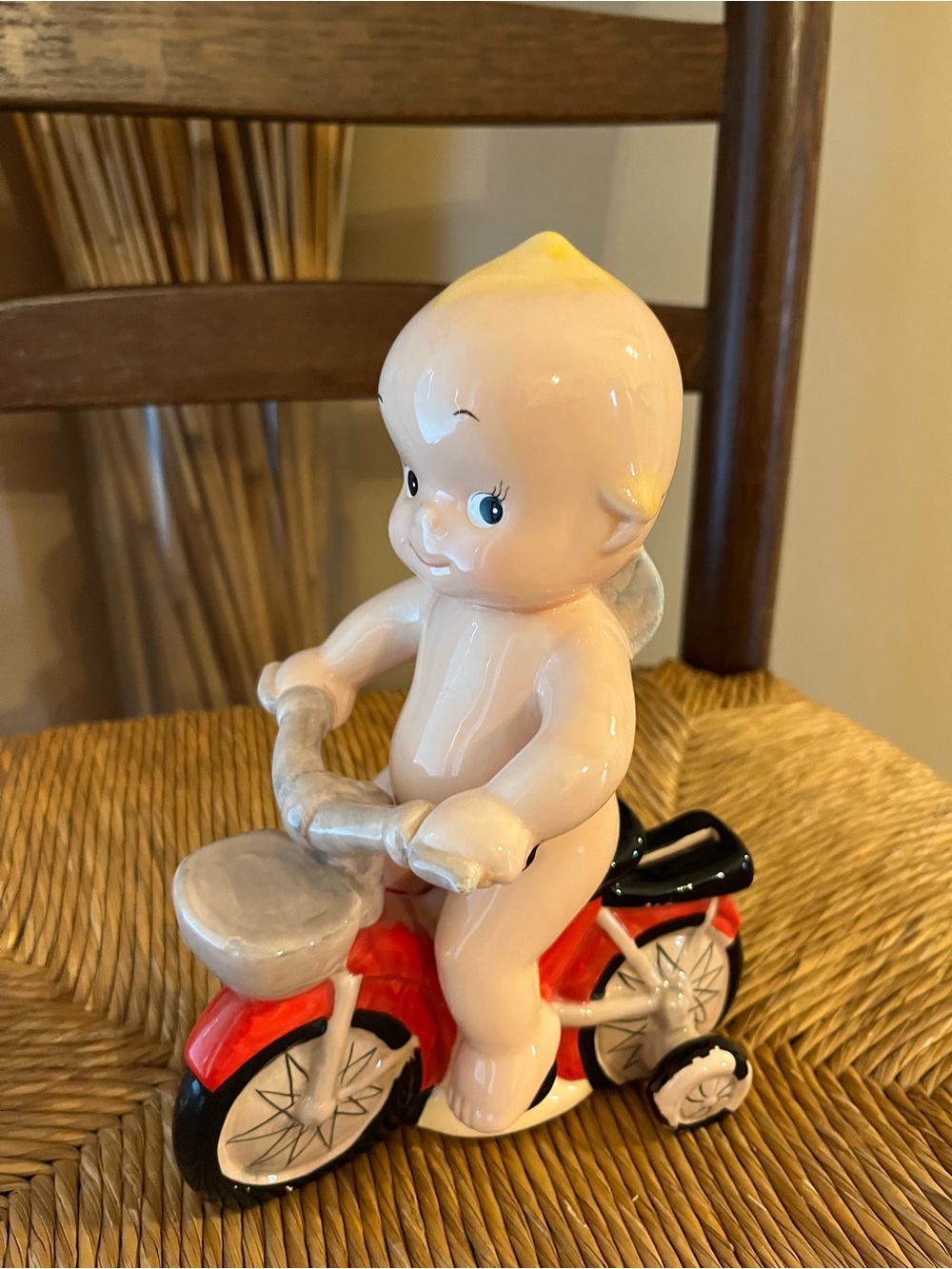 Vintage Rose O'Neill Kewpie Ceramic Tricycle Coin Bank